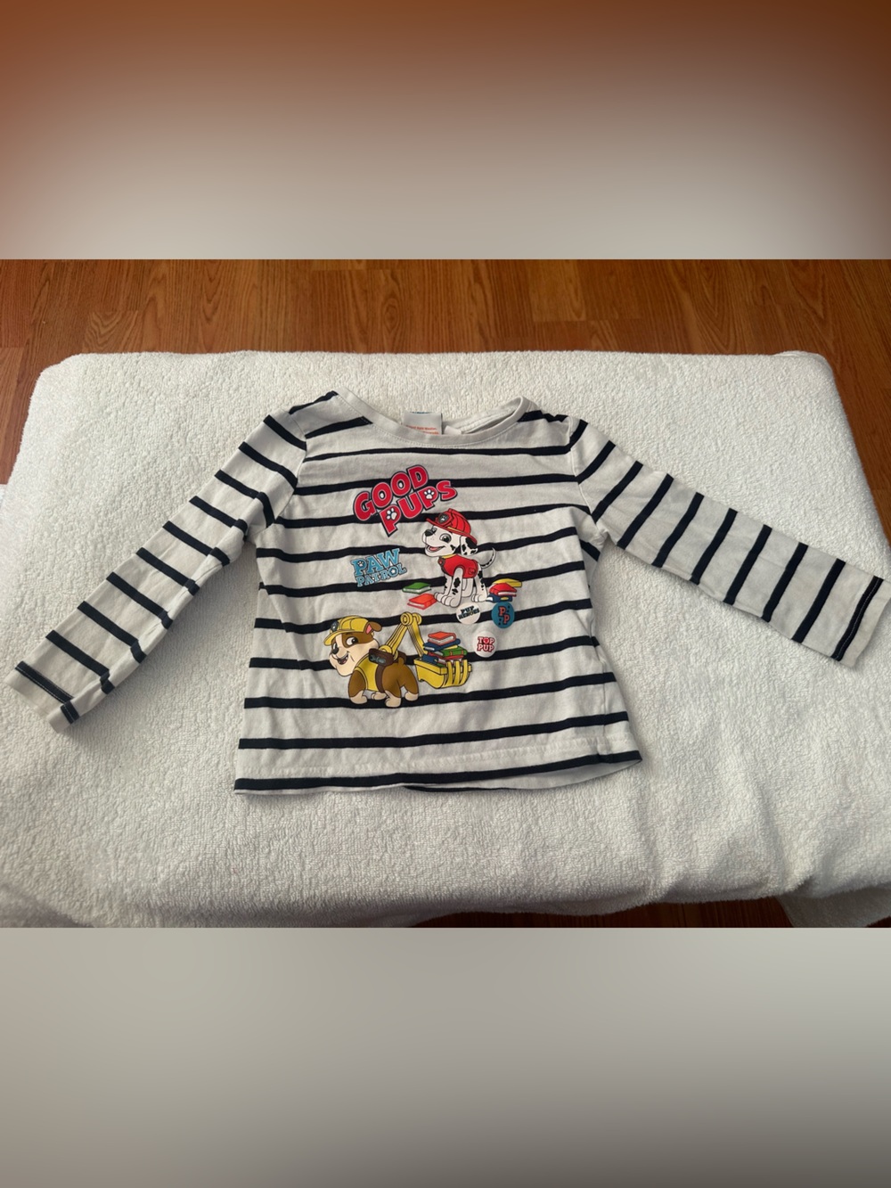 Paw Patrol Black & White Striped Long-Sleeve Tee with Character Graphic